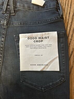 NWT Good American Good Waist Crop Jeans Black High Rise Raw Hem Size 6
